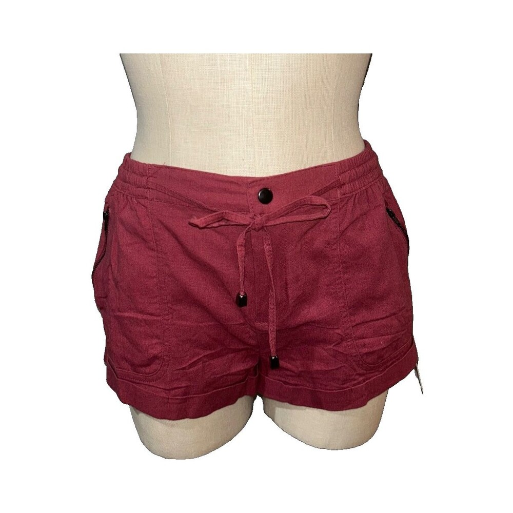 IRIS LA Women’s NWT Linen Blend Mini Shorts size L Drawstring Cargo Boho Safari